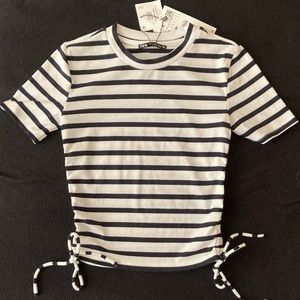 Zara striped crop top basic tee with side ties